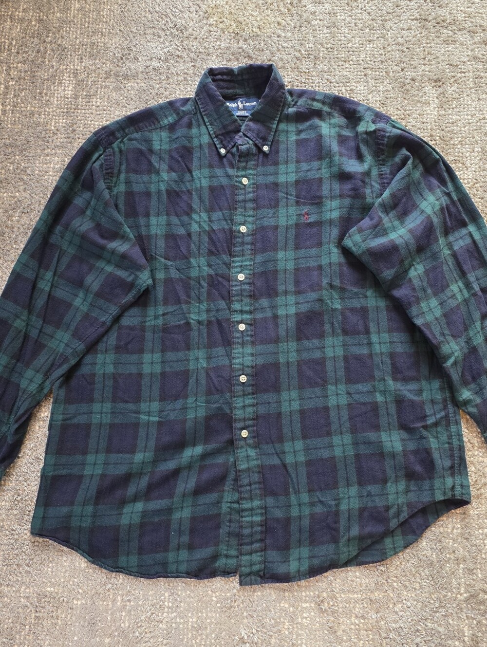 Ralph Lauren Blake Shirt Mens Large Black Watch Plaid Soft Cotton Flannel 90s